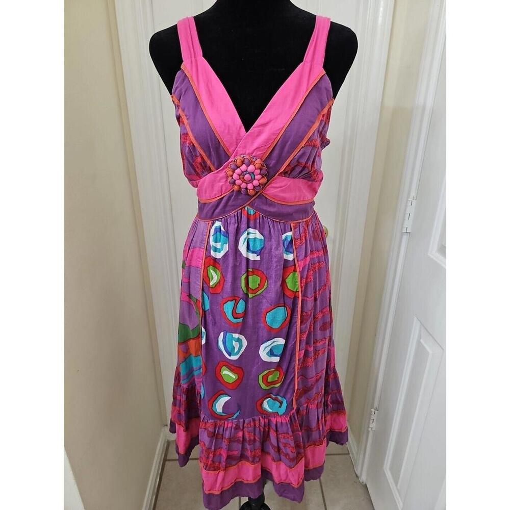 Vasna Desire Bohemian Dress Small Pink Purple Belted 100% Cotton‎